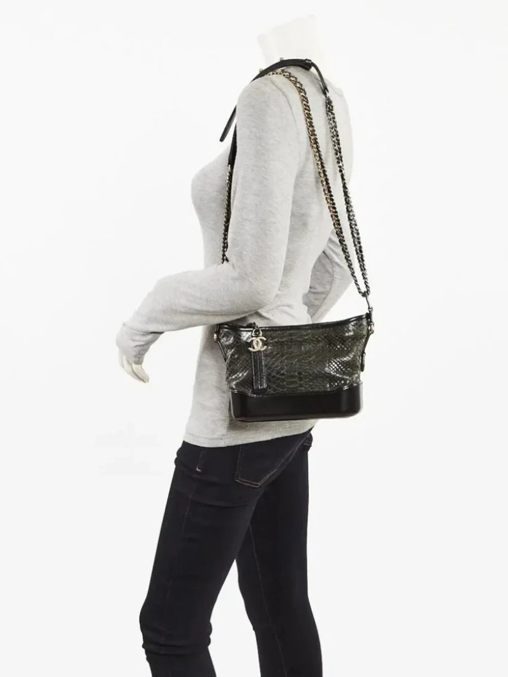 Chanel Black/Grey Python Small Gabrielle Hobo Bag